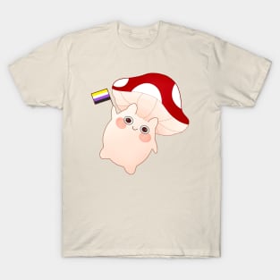 dancing and waving mushroom with non-binary pride flag T-Shirt